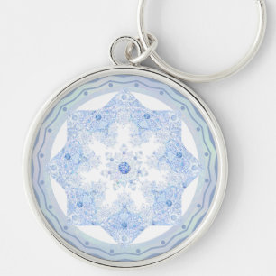 Ice Blue Snowflake Rund Silverfärgad Nyckelring