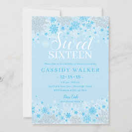 Ice Blue Snowflake Winter Wonderland Sweet sixteen Inbjudningar