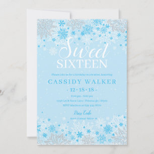 Ice Blue Snowflake Winter Wonderland Sweet sixteen Inbjudningar