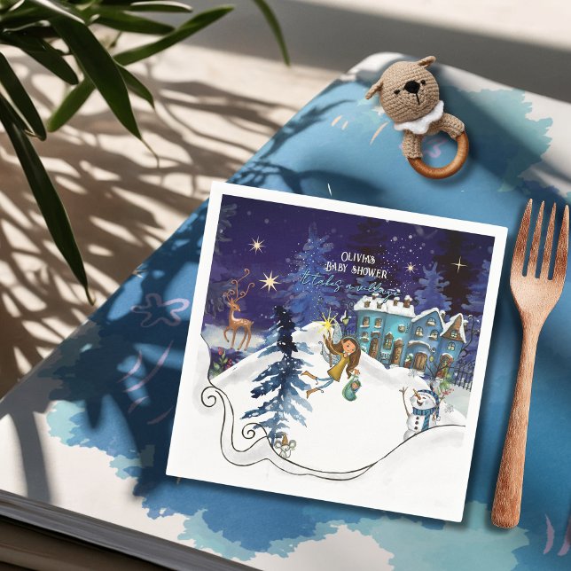 Ice Blue Winter Village Baby Shower Swirl Napkins  Pappersservett (https://www.zazzle.com/ice_blue_winter_village_baby_shower_swirl_napkins-256367924710080034)
