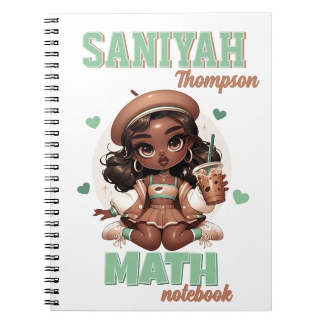 Ice Coffee Cutie Brown & Green Girl  Anteckningsbok (Framsidan)