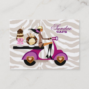 Ice Cream Affärskort Scooter Girl Zebra Sundae Visitkort