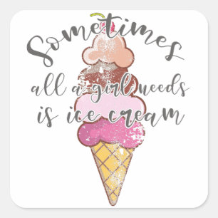 Ice Cream Älskare Gift Girl BEeds Ice Cream Gift Fyrkantigt Klistermärke