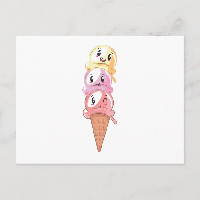 Ice Cream Älskare Kawaii Waffle Ice Cream Cone Vykort (Framsida)