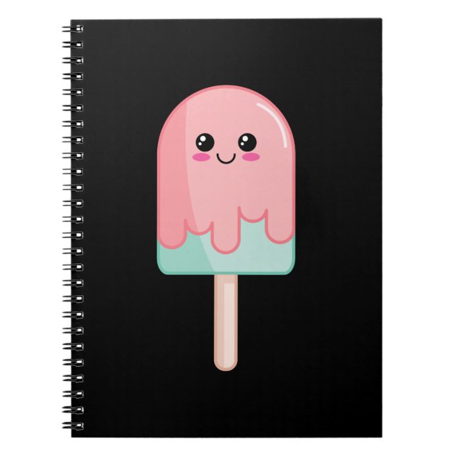 Ice Cream Ansikte Kawaii Food Art Anteckningsbok (Framsidan)