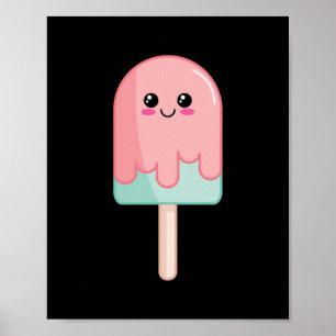 Ice Cream Ansikte Kawaii Food Art Poster
