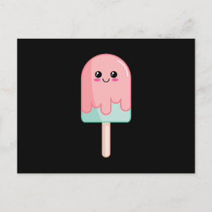 Ice Cream Ansikte Kawaii Food Art Vykort