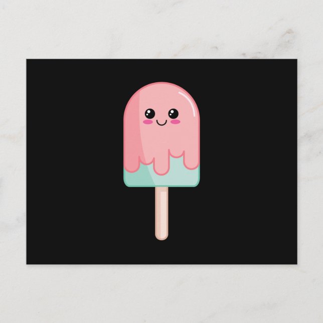 Ice Cream Ansikte Kawaii Food Art Vykort (Framsida)