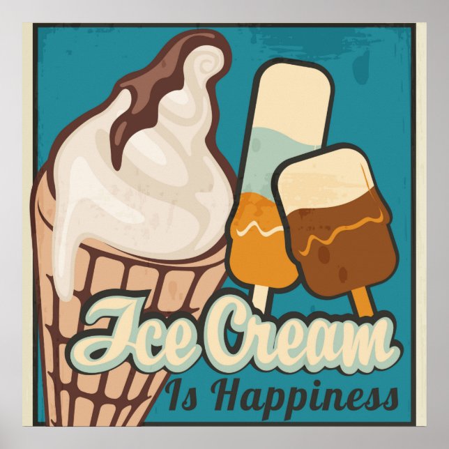 Ice Cream är Happiness Retro Guilty Pleasure Quote Poster (Framsidan)