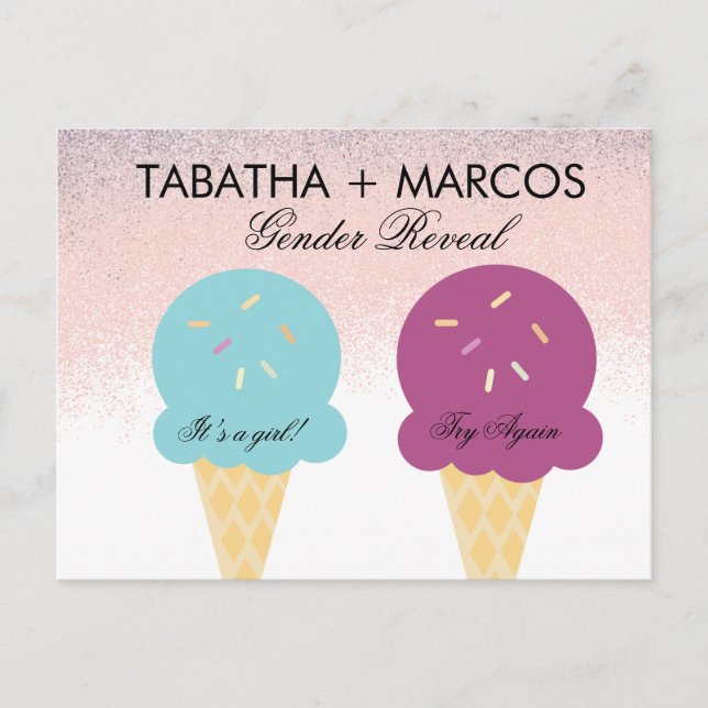 Ice Cream Baby Gender Reveal DIY Scratch-kort Meddelande Vykort (Framsida)