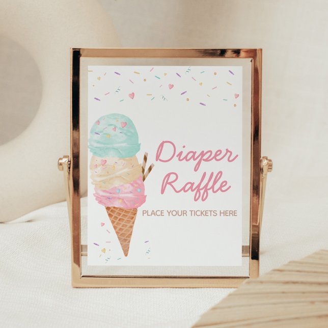 Ice Cream Baby Shower Diaper Raffle Poster (Ice Cream Sprinkled with Love Baby Shower Diaper Raffle Sign)