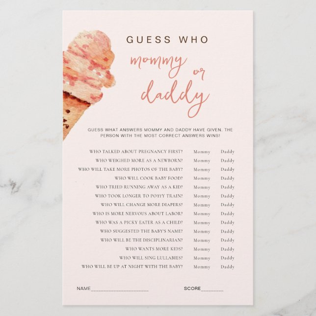 Ice Cream Baby Shower Gissa vem som spelar (Framsida)