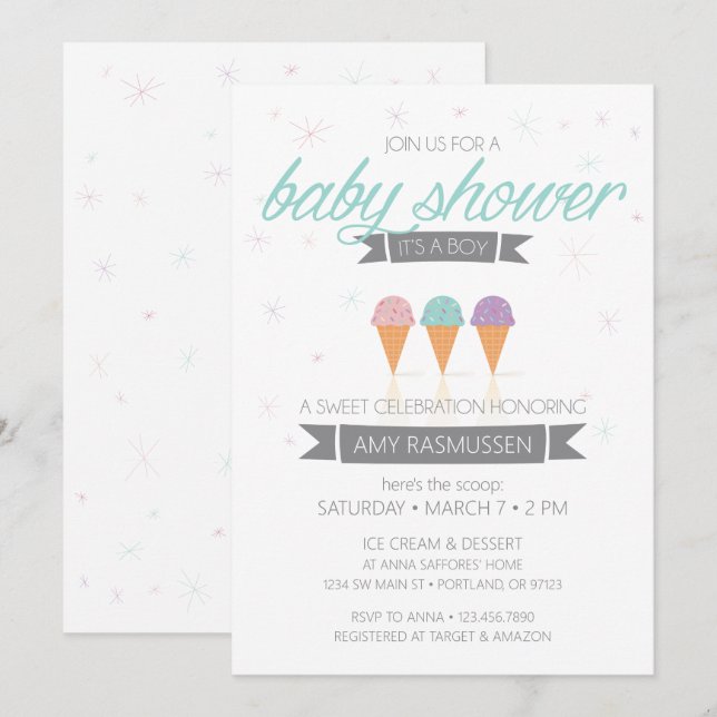 Ice Cream Baby Shower-inbjudan - det är en pojke Inbjudningar (Fram/baksida)