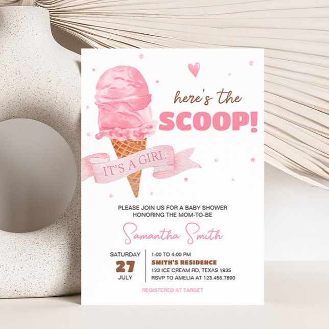 Ice Cream Baby Shower Inbjudningar (Here's the Scoop Baby Shower Invitation)