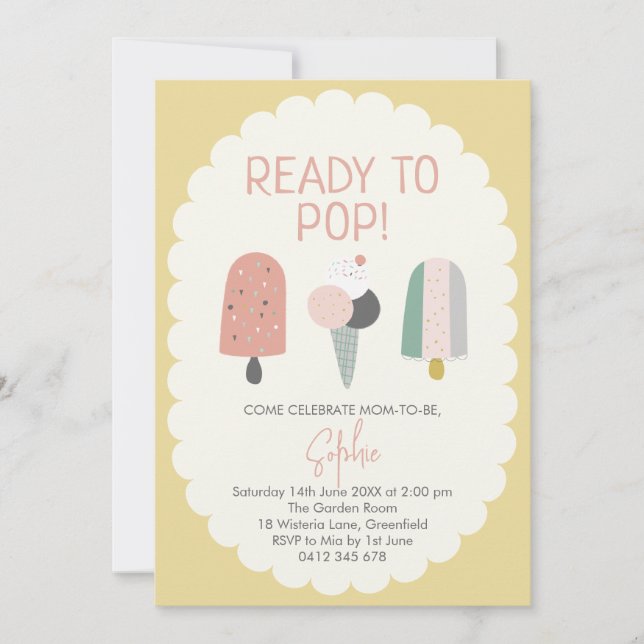 Ice Cream Baby Shower Invitation Yellow Gold Pop Inbjudningar (Framsida)