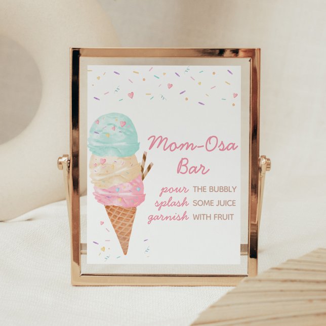 Ice Cream Baby Shower Mamma Osa Pub Poster (Ice Cream Sprinkled with Love Baby Shower Mom Osa Bar Sign)