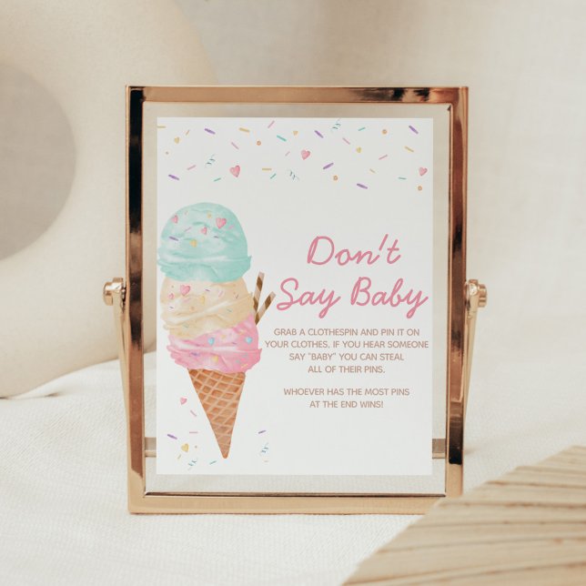 Ice Cream Baby Shower Säg inte Baby Poster (Ice Cream Sprinkled with Love Baby Shower Don't Say Baby Sign)