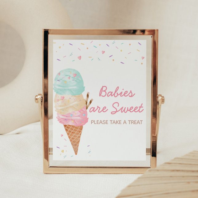 Ice Cream Baby Shower Spädbarn är Sweet Poster (Ice Cream Sprinkled with Love Baby Shower Babies are Sweet Sign)