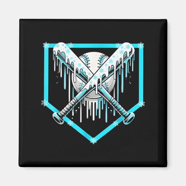Ice Cream Baseball Drip Home Plate Bats Cool For B Magnet (Framsidan)