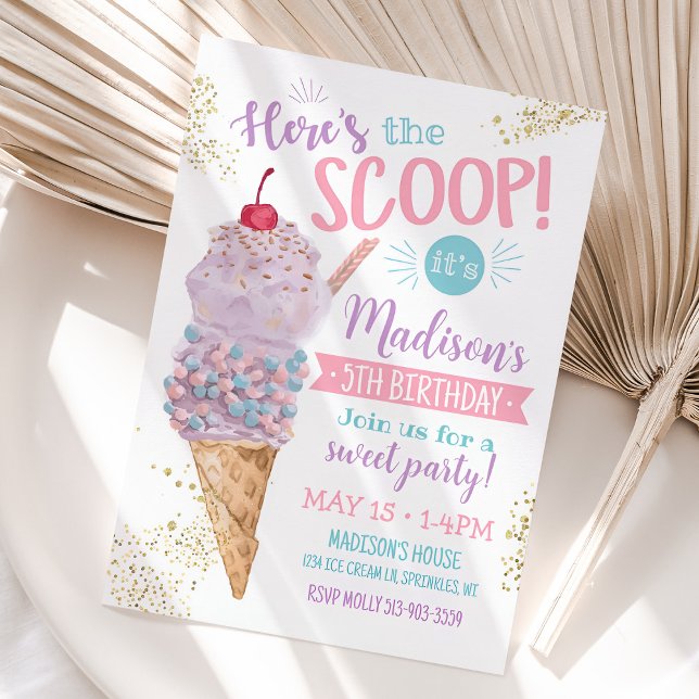 Ice Cream Birthday Bjud, här är Scoop Inbjudningar (Ice Cream Birthday Invitation)