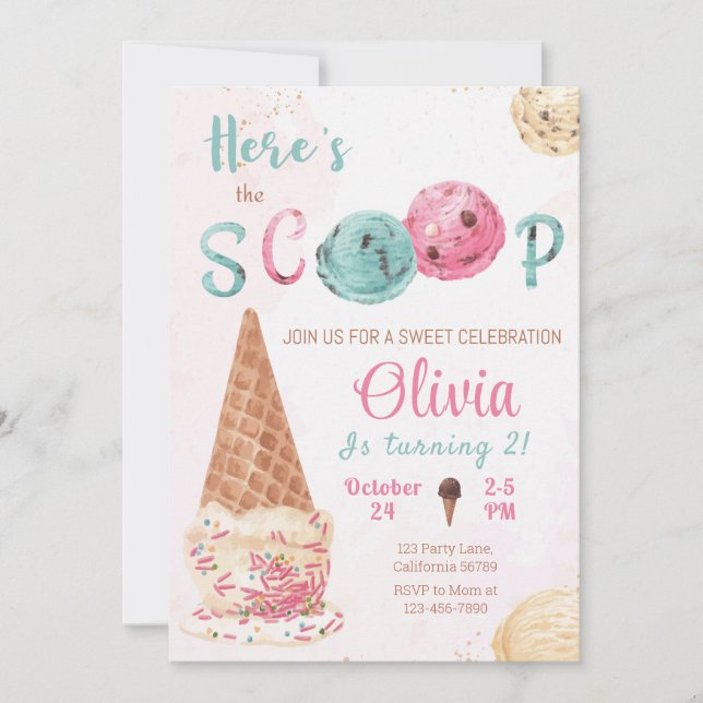 Ice Cream Birthday Bjud Här är skottopen Inbjudningar (Framsida)