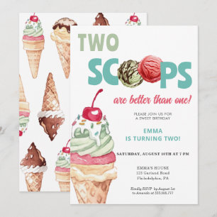 Ice Cream Birthday bjudande två skottar Inbjudningar