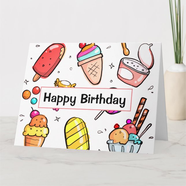 Ice Cream Birthday Card Kort (Framsida)