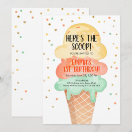 Ice Cream Birthday Här är Scoop Party-sommaren Inbjudningar