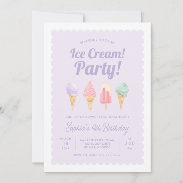 Ice Cream Birthday-inbjudan Inbjudningar (Framsida)