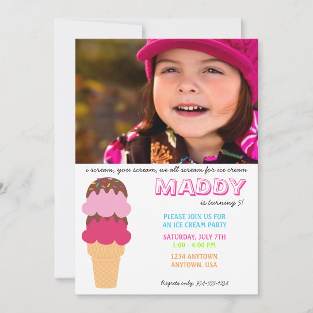 Ice Cream Birthday-inbjudan med foto Inbjudningar (Framsida)