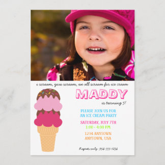 Ice Cream Birthday-inbjudan med foto Inbjudningar