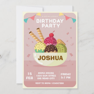 Ice Cream Birthday Invitation  Sweet Treats Sunday Inbjudningar