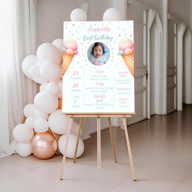 Ice Cream Birthday Milestone Sign, Baby Stats Poster (Skapare uppladdad)