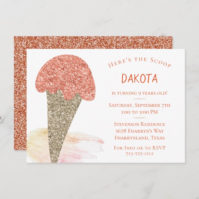 Ice Cream Birthday | Modernt svenskt Ro Guld Party Inbjudningar (Fram/baksida)