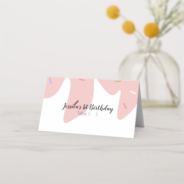 Ice Cream Birthday Rosa Smälter Sprinkles Bord Placeringskort (Framsida)