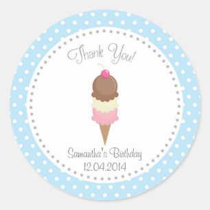 Ice Cream Birthday Tack Sticker Blue Runt Klistermärke