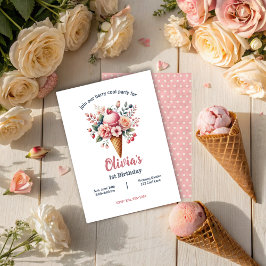 Ice Cream Blommigt Berry Coola Girl Födelsedagsfes Inbjudningar