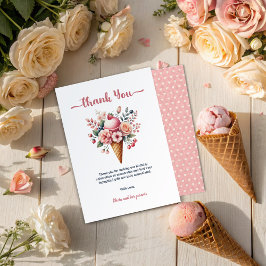 Ice Cream Blommigt Berry Coola Girl Födelsedagsfes Tack Kort