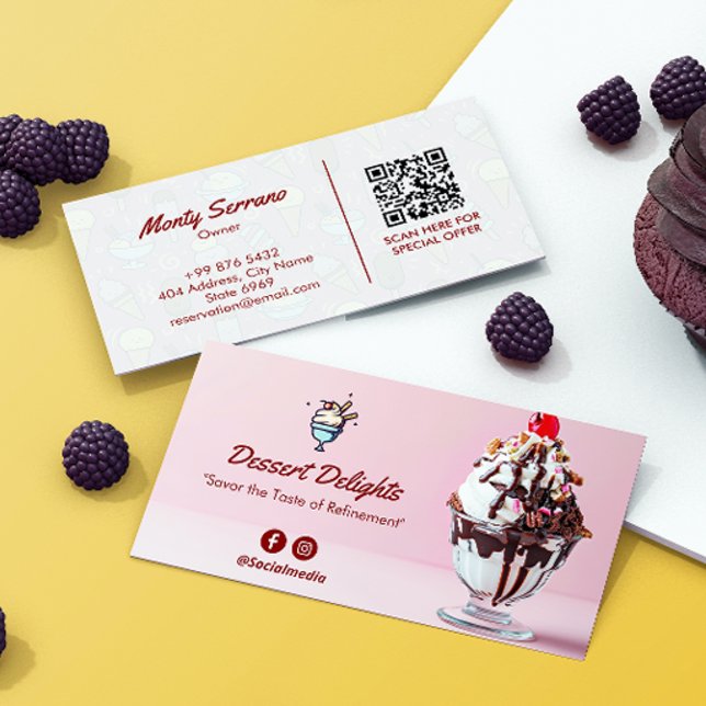 Ice Cream Business | Rosa Cute Barcode Visitkort (Skapare uppladdad)