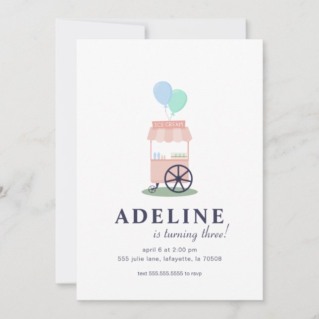 Ice Cream Cart Birthday Party Invitation Inbjudningar (Framsida)