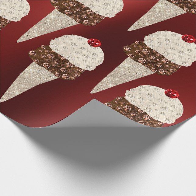 Ice Cream Chocolate Metallic Burgundy Ruby Ivory Presentpapper (Hörn)