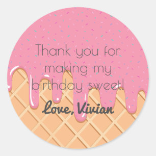 Ice Cream Cone Birthday Stickers Runt Klistermärke
