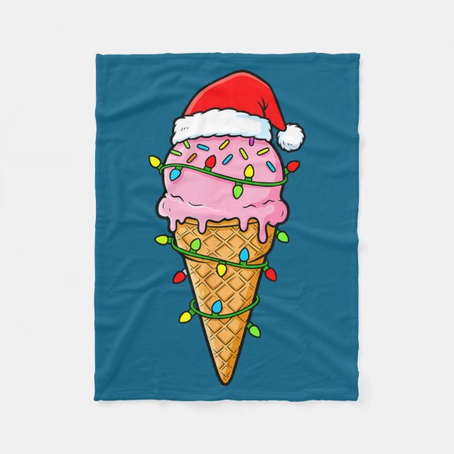 Ice Cream Cone Christmas Lights Santa Hat Food Xma Fleecefilt (Framsidan)