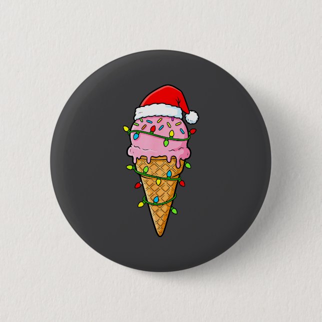 Ice Cream Cone Christmas Lights Santa Hat Food Xma Knapp (Framsida)