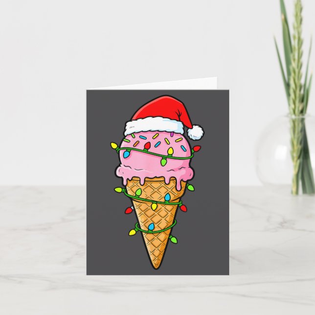 Ice Cream Cone Christmas Lights Santa Hat Food Xma Kort (Framsida)