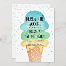 Ice Cream Cone Confetti Boy First Birthday bjudand Inbjudningar
