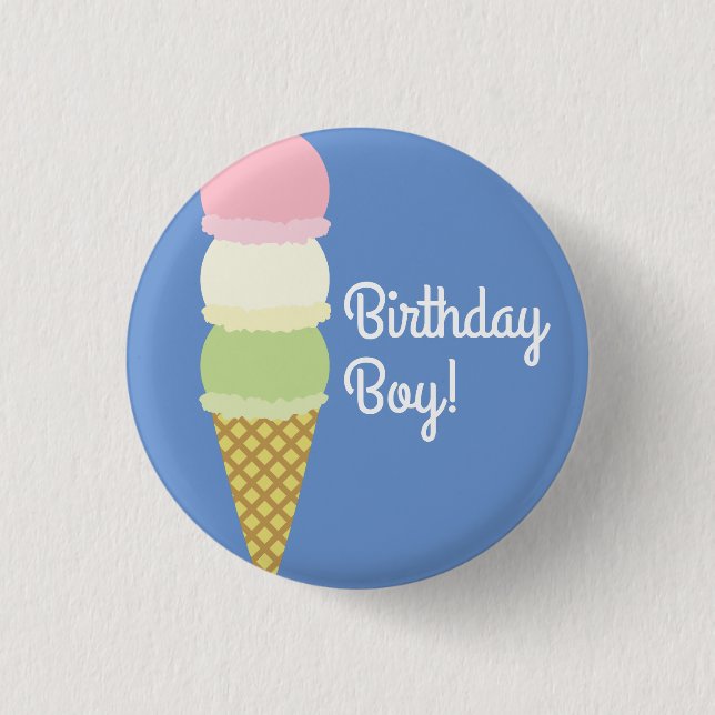 Ice Cream Cone Cute 1st Birthday Button Pin Knapp (Framsida)