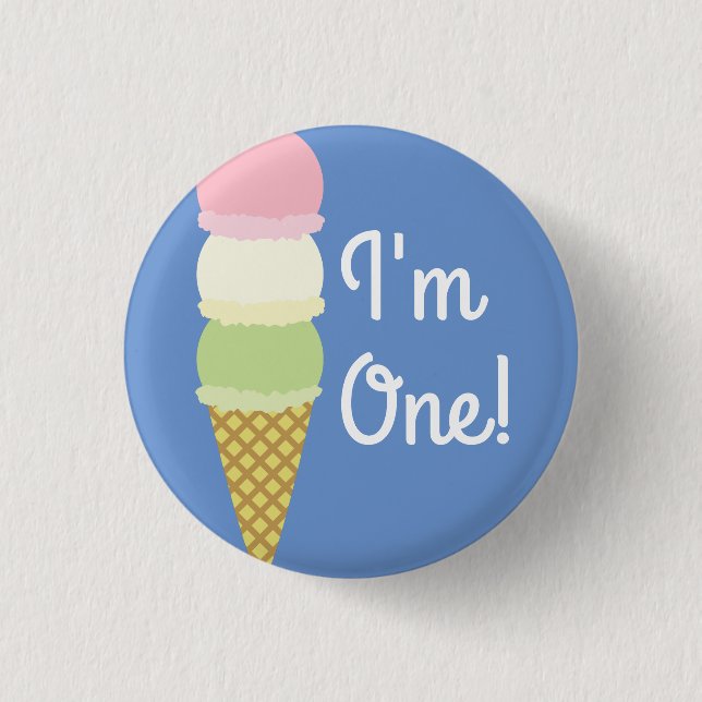 Ice Cream Cone Cute 1st Birthday Button Pin Knapp (Framsida)