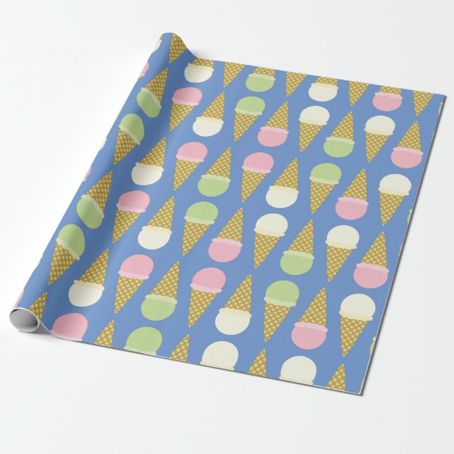 Ice Cream Cone Cute 1st Birthday Wrapping Papper Presentpapper (Utrullad)