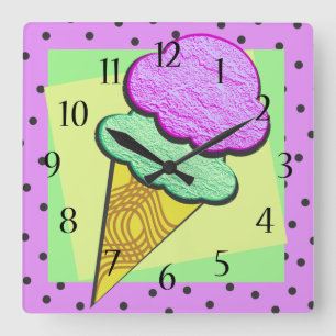 Ice Cream Cone Deco Fyrkantig Klocka